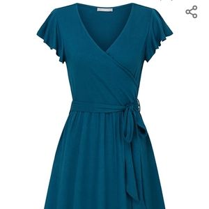 BOGO🏁Blue V neck faux wrap dress🏁